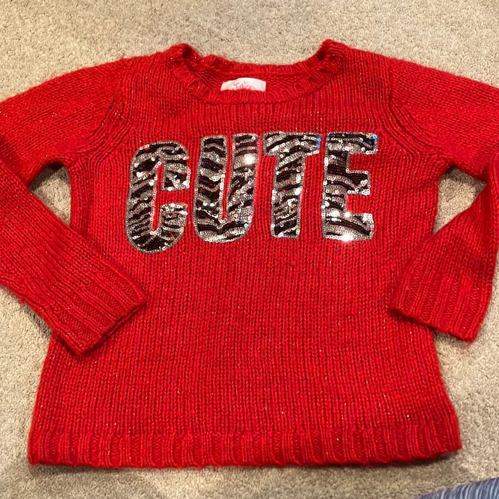Justice zebra print sequin CUTE Red sparkle Sweater Top Size 10 girls knit